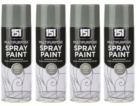 DIOXSTAR Grey Primer Spray Paint, Matt Finish, Fast Drying, Non-Cracking, Suitable for Wood, Plastic and Metal, Indoor and Outdoor Use, Easy to Use, 400ml (4 PCS)