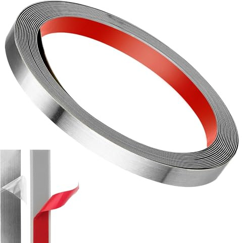 Zierleiste Silber Edelstahlband Selbstklebend 6M X 10MM Metallstreifen Zierleisten Selbstklebend Blechstreifen zum Abziehen und Aufkleben Wasserdichte für Wand Tür Möbel Spiegelrahmen Decke Kamin Auto