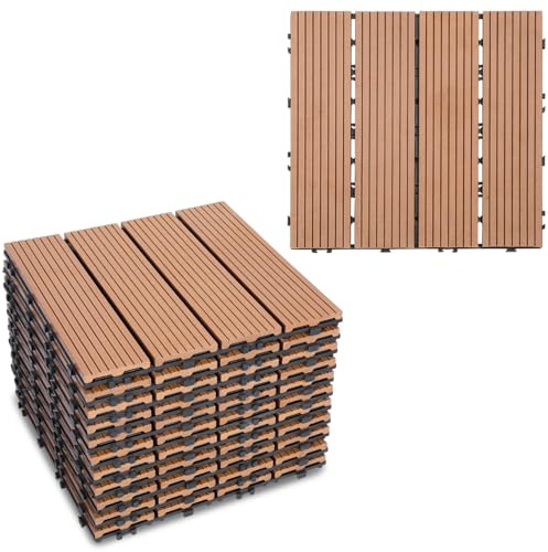 Gimisgu WPC-plattor 30 x 30 cm, WPC terrassplattor golvbeläggning klickplattor kakel, väderbeständig med dräneringsfunktion, terrassbrädor för balkong terrass 55 stycken/5 m², brun