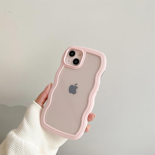 VFDHN Transparente Curly Wave-Hülle für iPhone 16 11 12 13 14 15 Pro Max 8 Plus X XR XS Stoßfeste Stoßstangenabdeckung Ästhetik, Pink, Für iPhone 15Plus