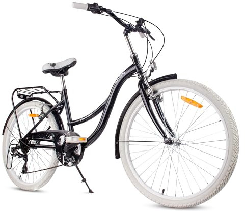 sun baby Mädchenfahrrad 24 Zoll Flower Bike Schwarz, Kinderfahrrad für 8-12 jährige Mädchen mit 7-Gang, Gepäckträger, Metallkotflügel, V-Brake, Kettenschutz