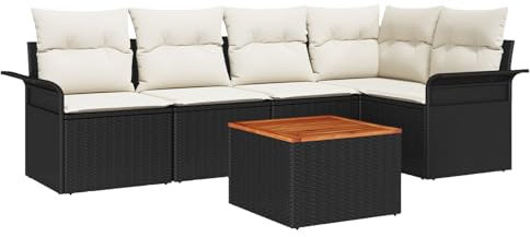 vidaXL Trädgårdsoffset med kudde 6 pcs Svart konstrotting, Modern, hållbar, modulär, lätt vikt Rattan-soffa, utomhusmöbler för altan, trädgårdssats