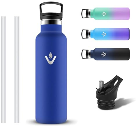 Grsta Botella Agua Acero Inoxidable 500ml, Prueba de Fugas Botella Agua Niños con 2 Tapones, Termo con Pajita y Filtro, Reutilizable Cantimplora Termica sin BPA para Gym, Bicicleta, Colegio, Oficina