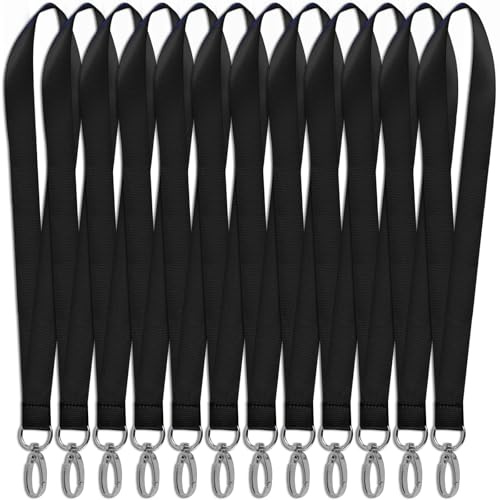 Godneei 12 Stück Schlüsselband Schwarz 45cm, Schlüsselbänder mit Metallhaken, Schlüsselband zum Umhängen Ideal für Studentenausweise, Arbeitsausweise, Schlüssel und Zugangskarten