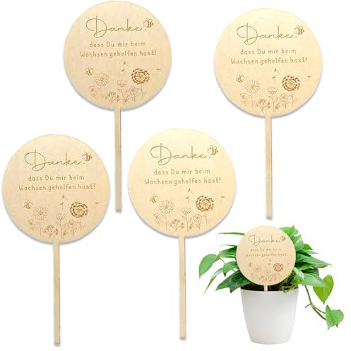 Lot de 4 piquets de fleurs en bois - Merci de m'avoir aidé à grandir - 4 plaques en bois pour crèche, maternelle, cadeau d'adieu, éducatrice, jardin, balcon, pot de fleurs décoratif