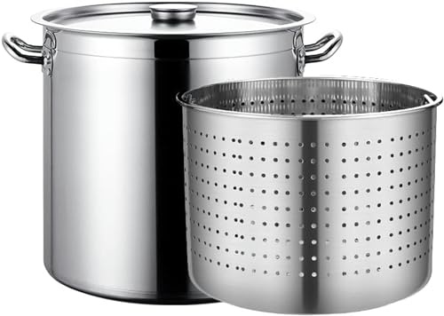 Robuster Suppentopf aus Edelstahl mit 27 QT/45 QT/63 QT – Großer Topf zum Kochen von Langusten, Meeresfrüchten und Frittierbraten mit Sieb für die Küche zu Hause und im Freien, 35 x 35 cm