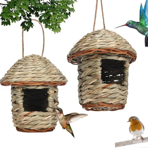 2 Pezzi Casa Degli Uccelli di Paglia, Nido Uccello Erba Casetta, Nido per Uccelli Selvatici All'aperto, Casetta Uccellini da Esterno per Uccellini Come Colibrì, Merli, Passeri e Cinciarelle