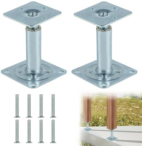 Pfostenträger HöHenverstellbar 2 Stück Stützenfuß Verstellbar 100-130 mm,Balkenschuh mit Schrauben für Zäune,Unterstände,Carports,Pergolen,Bauarbeiten,Dickwandiger Verzinkter Stahl