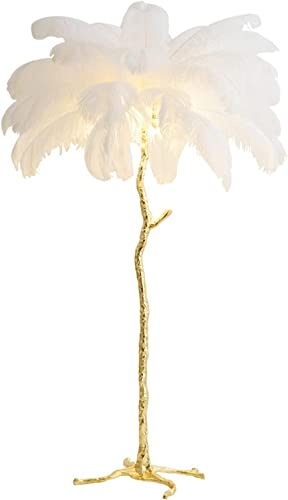 Natürliche Straußenfeder Stehlampe, Harzfeder Stehlampe, Einfache Moderne Schlaf- Und Wohnzimmer-stehlampe, Goldener Lampenkörper, Dimmbar Mit E14 Led-Lampe