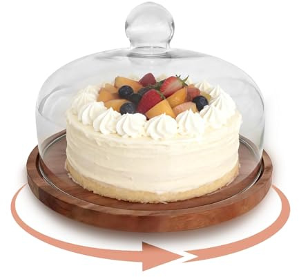 Yumzxin Rotating Cake Stand with Glass Dome Lid - 10 Inch Elevated Display for Birthday, Wedding, Party Desserts, Cupcakes & Baking Gifts