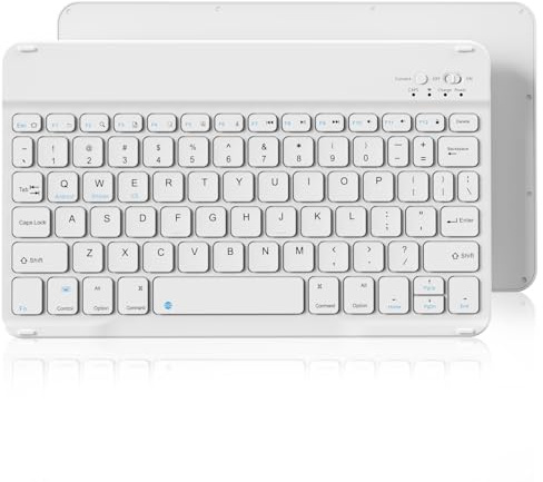 KVTVOU Ultra-Slim Bluetooth Keyboard, Rechargeable Wireless Keyboard Compatibility for iOS, Android, Windows, iPad, Tablet, Laptop, Smartphone, Portable Quiet UK QWERTY Layout, White