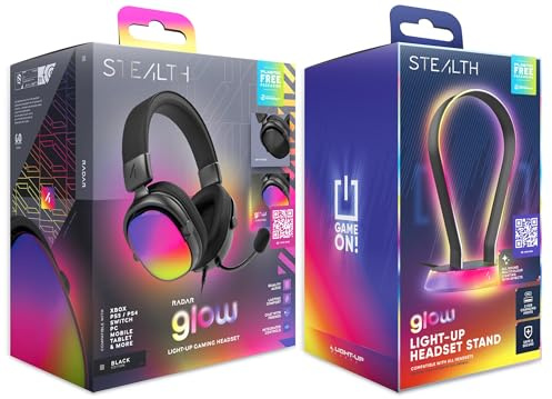 STEALTH Radar Light Up Glow Black Gaming Headset and Stand Bundle