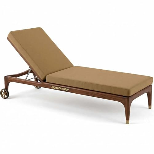 Genérico Cojín Tumbona Jardín Impermeable con Espuma 50D Alta Densidad, Colchoneta Tumbona Acolchado Grueso, Base Antideslizante & 6 Cintas, Asa de Transporte, Cojín Exterior,Caqui,183x53x5cm