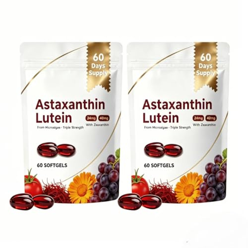 Astaxanthin 24mg med Lutein 40mg & Zeaxanthin, Stödjer ögon, hud, leder, cirkulations, 60 count,2pcs