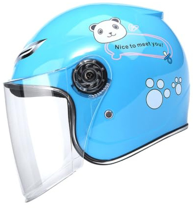 Casque Intégral Garçon et Filles Dessin Animé Visière, Léger et Respirant | Pp Bleu, Grosse Lentille Claire, Usage Extérieur et Course, pour Garçon et Filles, Vélo, Moto, Roller