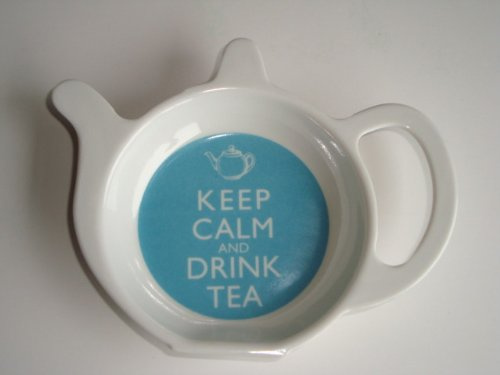 Keep Calm And Drink Tea Tea Bag Teabag Spoon Tidy Rest Holder Blue & White Melamine