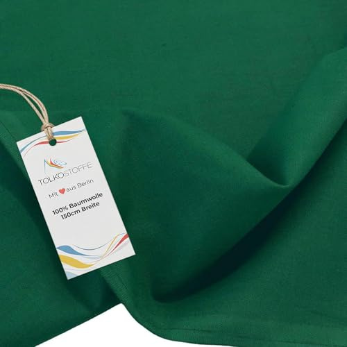 TOLKO 50cm Baumwollstoff Meterware uni | Popeline Stoff aus ÖkoTex Baumwolle in leuchtenden Farben | Kleiderstoff Dekostoff Vorhangstoff Bezugsstoff Patchwork Kinder Stoffe zum Nähen (Dunkel Grün)