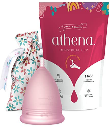 Coppetta Mestruale Athena Cup - Coppetta per Mestruazioni Ideale per Flusso Regolare e Intenso - Custodia Inclusa - Taglia 2, Rosa Trasparente - Alternativa Naturale ad Assorbenti e Tamponi