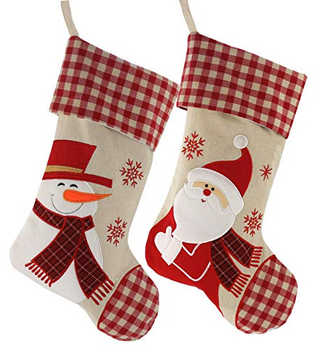 Wewill Classic Christmas Stockings Set of 2 Santa Snowman Xmas Decor Party Favor for Family, 17-Inch (Style 2)