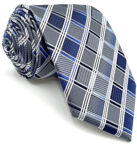 S&W SHLAX&WING Herren Krawatte Blau Kariert Seide Suit
