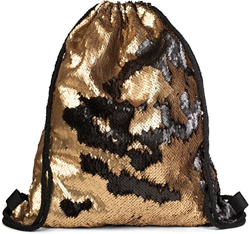 styleBREAKER Turnbeutel Hipster mit Pailletten, Rucksack, Sportbeutel, Beutel, Unisex 02012210, Farbe::Gold/Schwarz