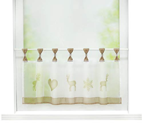 Joyswahl Scheibengardine Voile Bistrogardine »Elch« mit Weihnachten Muster Transparente Gardine Stores HxB 30x90cm Braun 1er Pack