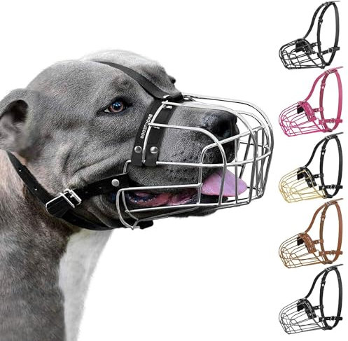 BronzeDog Maulkorb für Hunde aus Metall – Amstaff Drahtkorb mit verstellbaren Lederriemen für große Hunde