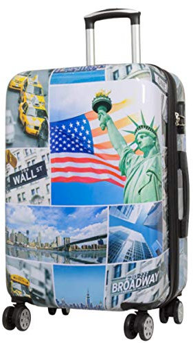 Warenhandel König Hartschalen Koffer Trolley mit hochwertigem Motiv Print New York Liberty mit Dehnfalte, Größe L