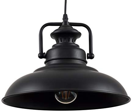 MiniSun | Industrial Style Matt Black Metal Ceiling Pendant Light Fitting | Ceiling Lights & Home Improvements Essential | Mains Wired
