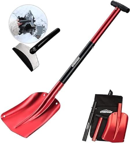 Overmont Lawinenschaufel Aluminium - Schneeschaufel Abziehbar 3 Teilig - Klappschaufel Ausziehbar - Notschaufel mit Eiskratzer und Tragetasche - für Gartenarbeit Winter Auto im Freien