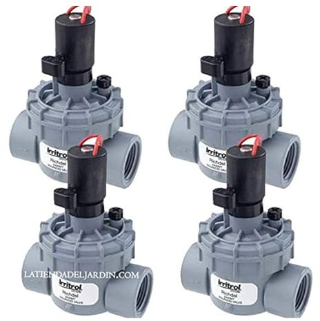 Suinga Electrovalvula de Riego 1 2400MT Irritrol | Pack 4 Electrovalvulas Jardin 9V | Valvula de Riego Compatible con Cualquier Programador Electrico | Resistente Rayos UV | Riego Automatico