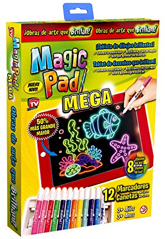 MagicPad XL tableta mágica 50% más grande con 12 marcadores de neón y 8 efectos de luz brillante.