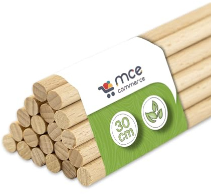 MCE-Commerce A508030020 Lot de 20 barres rondes, en bois de hêtre naturel, Ø 8 mm, longueur 30 cm, pour bricolage, modélisme, bricolage, artisanat - Diamètre 8 mm x 30 cm