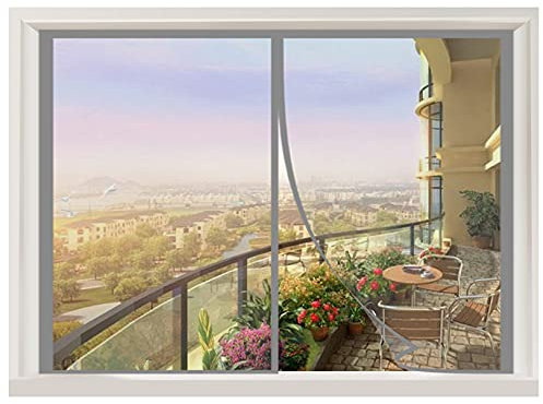 ERPENG Magnetrahmen Fliegengitter 140x145cm Insektenschutz Verschiedene Größen Türvorhang Vorhang einfach zu montieren Ohne Bohren für Alle Fenster, Balkontür Terrassen Wohnzimmer, Grau