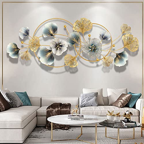 QW Home Metal Art, 3D Golden Ginkgo Leaves with Frame, Gold Wall Sculpture for Study, Living Room, Bedroom, Hotel Decor