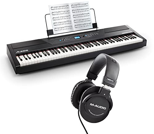 Alesis Recital Pro + M-Audio HDH40 - 88 Key Digital Piano Keyboard with Hammer Action Weighted Keys and Over Ear Headphones for Silent Practice