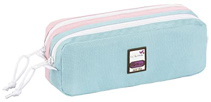 Viquel - Federmäppchen mit 2 Fächern, Teknik, Pastellfarben, große Kapazität – Blau/Rosa