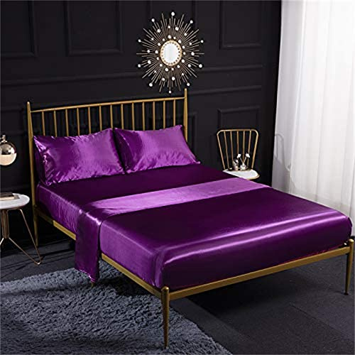 MAYILNSIN Ensemble de draps en satin de soie crème 4 pièces avec drap-housse en satin, drap plat et taies d'oreiller - Perméable à l'air, doux et confortable - Ensemble de literie taille Superking