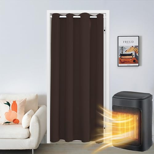 SK Studio Türvorhang Blickdicht Thermo Gardinen Vorhang mit Ösen Thermovorhang Kälteschut Wärmeisolierend für Schlafzimmer Tür Schrank Vorhang Braun, 132x213cm