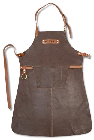 BonFeu Barbecue Schürze - Kochen im Freien - Schürze für Damen und Herren - Luxus Leder Schürze – Schwarz – Kochschürze – BBQ Schürze - Grillschürze für männer – 87 x 65 cm