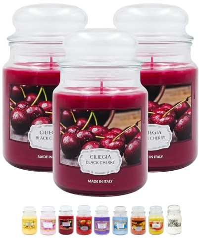 Virsus Candele profumate in Giara Grande, Set da 3 Candele in Vasetto di Vetro da 510 grammi, Profumo Relax per Interno (Ciliegia)