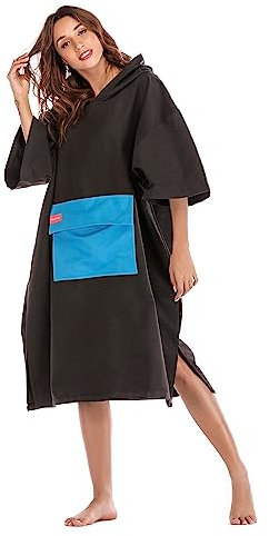 NUZAMAS Modische, schnell trocknende Kapuzenhandtücher für Damen, Strand-Badetuch, Robe-Poncho mit Kapuze, saugfähiges Frottee zum Schwimmen, Strand, Surfen, Poncho (Karamellschwarz)