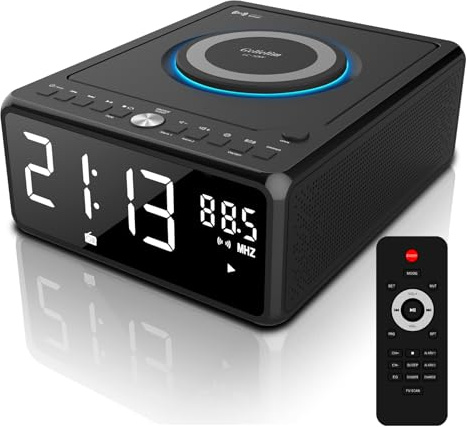 G Keni Radio mit CD Player (UKW Radio), Radio mit Bluetooth | 10 Watt kabellose Ladegerät, Wecker Digital mit LED Display, 3.5mm AUX, Kopfhöreranschluss, USB Input (schwarz)
