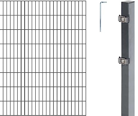 Alberts 654795 Doppelstabmattenzaun als 10 tlg. Zaun-Komplettset | verschiedene Längen und Höhen | kunststoffbeschichtet, anthrazit | Höhe 200 cm | Länge 8 m