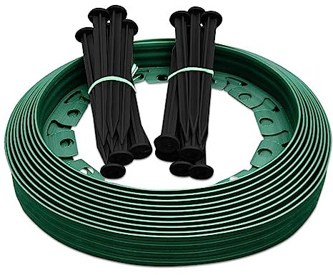 Transform Your Outdoor Space with 10m of Flexible Green Garden Edging Border - Complete with 20 Securing Pegs for Perfect Flower Beds, Lawns, and Pavement Design (60mm High). Set by MYPURECORE