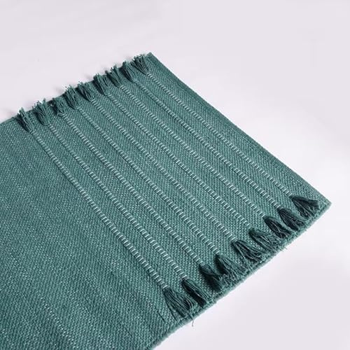 Jaipur Art & Rugs Yogamatte aus Bio-Baumwolle, umweltfreundlicher, handgewebter Teppich, rutschfest und dick, für den täglichen Gebrauch zu Hause, bequem, extra lang, Dunkelgrün