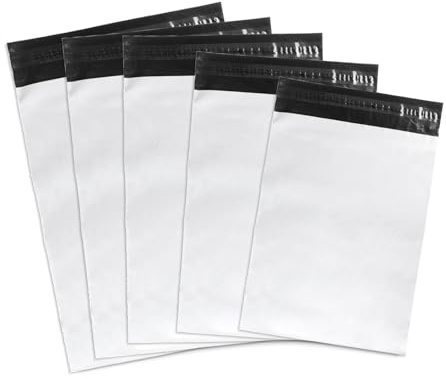 Emerson 50 Stück Versandbeutel Plastik 45x55 cm | Versandtasche mit Selbstklebeverschluss | Weiß Blickdicht | Versandtüten für Kleidung, Artikel | Verpackungsbeutel Plastik | Verschiedene Größen