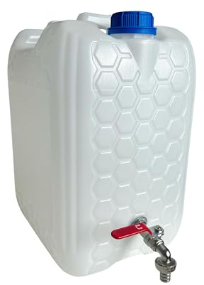 pokm toolsmarket - Wasserkanister mit Hahn, Trinkwasser Kanister mit Zapfhahn 1/2'' Gewinde Verzinkt, Wassertank BPA-frei, Wasserbehälter mit Schraubdeckel, Perfekt für Camping