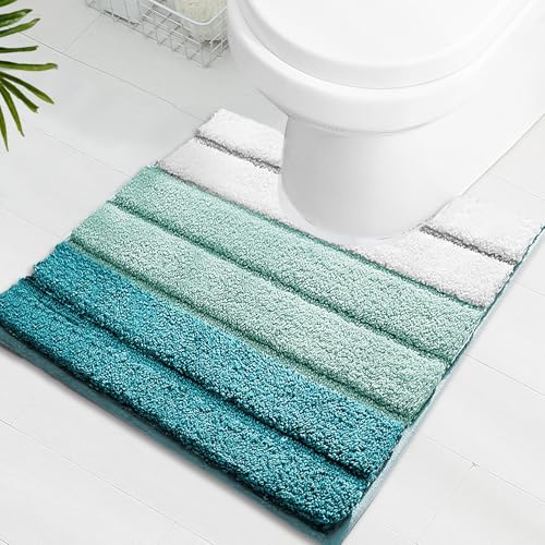 SiliPacks Bathroom Rugs 20x20 Non-Slip Microfiber Contour Toilet Rugs U Shaped Carpet, Machine Washable Quick Dry Bath Mats for Bathroom, Bedroom and Kithchen -Turquoise