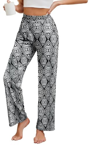 HAPYWER Jogginghose Damen Lange Hose Gerades Bein Haremshose luftig Lang Yogahose Locker Schlupfhose mit Tasche(Flower57,M)